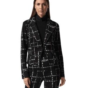 Joseph Ribkoff Fitted Blazer Jacket NWT Black/White Plaid Faux Leather Trim 4